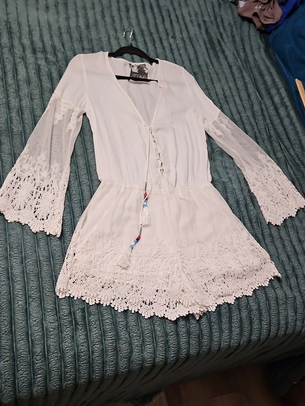 Young Fabulous & Broke Lace Jumper With Beaded Braided Front Tie
